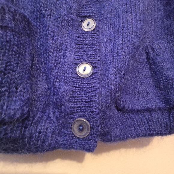 Vtg 80s 90s Pembroke Lane Mohair Blend Cardigan Sweater Womens MED Blue Preppy - Picture 3 of 10